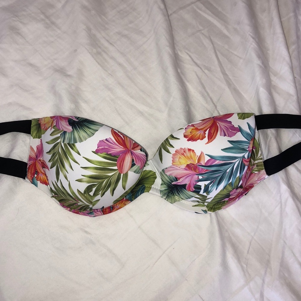 Tropical Floral print strapless bikini top